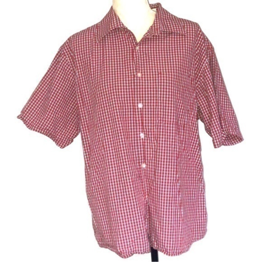 Van Heusen Red And White Checked Short Sleeve Shirt Size L